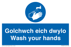 golchwch eich dwylo / wash your hands - safety sign